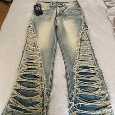 Very Cool Distressed Jeans - Never Worn - Wrong Size Was Ordered. Length Is 41.5” From Waist. Mens Outdoor Fashion, Design Pants, Reworked Denim, Cute Pants, Jackets Men Fashion, Denim Jeans Men, Outdoor Fashion, Jeans Men, Fashion Sewing