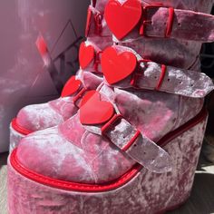 Pink And Red Super Tall Rave Boots Never Worn Still In Box Pink Rave Boots, Heart Platforms Boots, Pink Ankle-high Platform Boots For Party, Rave Boots, Pink Ankle-high Synthetic Boots, Pink Western Ankle-high Boots, Pink And Red, Shoes Heels Boots, Red Heart