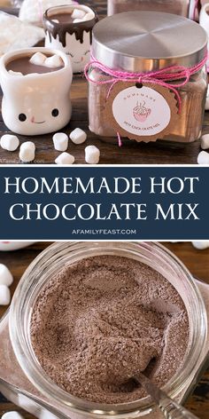 homemade hot chocolate mix with marshmallows in the background