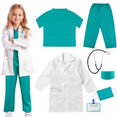 PRICES MAY VARY. Doctor Scrubs 7pcs Valuable Set : This doctor costume comes with a full-length lab coat,V-neck and Short Sleeve Shirt, Pants, Cap, Mask,stethoscope and name badge to help kids feel like a real doctor in training Premium Quality Material:Our Kids Doctor Dress up is made of high quality polyester, which is soft, skin-friendly, breathable & comfortable,it is designed to withstand hours of playtime and multiple washes. Ideal Gift For Kids 3-12 Years Old :This doctor costume can meet Kids Lab Coat, Dress Up For Boys, Kids Scrubs, Doctor Coat, Pretend Play Costumes, Doctor Dress, Doctor Scrubs, Christmas Dress Up, Doctor Costume