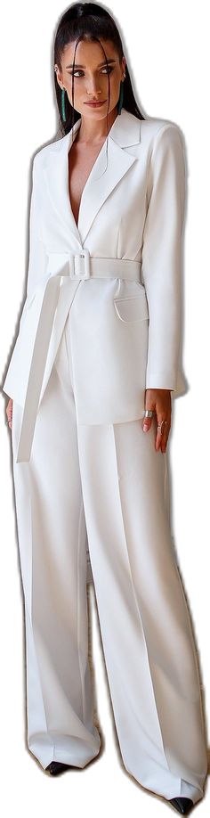 White Workwear Sets With Pockets, Elegant Spring Suits With Trousers, Elegant White Sets With Pockets, Elegant Spring Trousers Suits, Elegant White Dress Pants For Work, Semi-formal Structured Spring Pantsuit, Semi-formal Spring Structured Pantsuit, Semi-formal Spring Pantsuit With Welt Pockets, Spring Semi-formal Structured Pantsuit