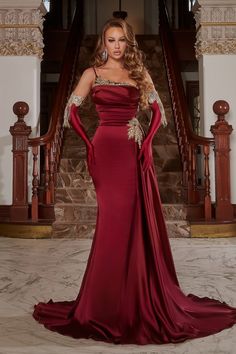 Portia & Scarlett PS22122 Asymmetrical one side strap jewel embellished satin long dress. Emerald Green Mermaid Dress, Green Mermaid Dress, Spaghetti Strap Gown, Masquerade Prom, Baju Kahwin, Portia And Scarlett, Special Occasion Gowns, Scarlett Dresses, Satin Dress Long