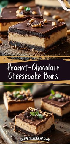 These rich and indulgent cheesecake bars combine smooth cheesecake with a sweet peanut-caramel mixture, coated in a layer of milk chocolate and sprinkled with crunchy peanuts. Perfect for dessert lovers who enjoy the combination of peanut, caramel, and chocolate!