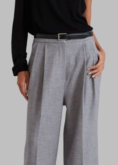 Stine Pintuck Pants - Grey Timeless Semi-formal Wide Leg Bottoms, Classic Wide-leg Pants With Pleated Waist, Semi-formal Wide-leg Dress Pants With Pockets, High Waist Pleated Formal Pants, Modern Semi-formal Bottoms For Fall, Semi-formal Wide-leg Pants With Pockets, Formal Wide-leg Pants With Pleated Waist, Tailored Bottoms With Pockets For Work, Tailored Wide Leg Pants With Pockets For Office