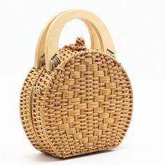 Woman fashion Wooden Handle Rattan Knit Bag Camel white New Straw Bag - Camel Luxury Straw Bag With Detachable Handle, Luxury Top Handle Straw Bag With Open Weave, Luxury Elegant Straw Bag With Detachable Handle, Luxury Designer Basket Straw Bag, Luxury Yellow Rectangular Straw Bag, Luxury Beige Bag With Bamboo Handle, Luxury Woven Rattan Bags, Elegant Luxury White Straw Bag, Luxury Straw Bags With Braided Handles