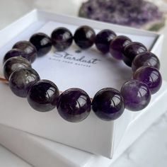 Large dark Purple Amethyst beaded bracelet for woman. Great choice for people who love natural stone jewelry and purple shades. The bracelet feels heavy. Comes gift-ready. It is believed that Amethyst has a strong impact on our love life. Wearing this gemstone might attract love into your life of balance existing relationships. Purple Crystals of Amethyst signify magic, mystery, royalty, good judgment power, protection, healing. 💜AMETHYST properties: ⠀ ⠀ ➜ This crystal is highly spiritual. Acti Amethyst Beaded Bracelet, Amethyst Properties, Feels Heavy, Amethyst Bracelet Beads, Purple Shades, Natural Stone Jewelry, Love Natural, Natural Stone Bracelets, Amethyst Jewelry