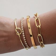 4 Gold Bracelet Stack From Nordstrom Rack New Never Worn Ships Friday Mixed Metals Jewelry Stack, Elegant Nordstrom Gold Jewelry, Nordstrom Elegant Gold Jewelry, Gold Jewelry From Nordstrom As A Gift, Gold Jewelry From Nordstrom For Gift, Gold Nordstrom Jewelry For Gift, Gold Bracelet Stacks, Mixed Metal Bracelet Stack, Gold Bracelet Stack