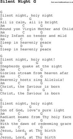 a sheet that has been written in black and white with the words silent night g on it