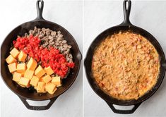 two pans filled with different types of food