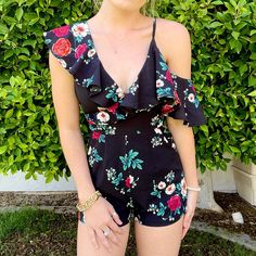 Brand New With Tags Romper From White Fox Boutique! $50 Or Best Offer! Size 8 Aus (2 Us) Black V-neck Jumpsuits For Summer, Black V-neck Jumpsuits And Rompers For Spring, Spring Floral Print Jumpsuits And Rompers For Date Night, Black V-neck Summer Jumpsuits And Rompers, Fitted Black Jumpsuits And Rompers For Spring, Black V-neck Jumpsuits And Rompers For Summer, Summer Floral Print Jumpsuits And Rompers For Date Night, Summer Black Jumpsuits And Rompers For Night Out, Black Summer Jumpsuits And Rompers For Night Out