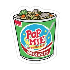 a cup of pasta with the word pop me in it sticker on a white background