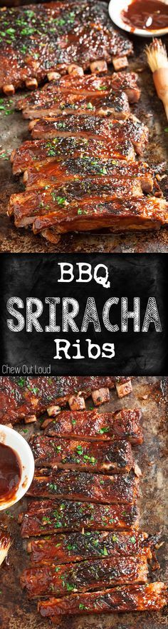 bbq sriraca ribs with sauce on the side