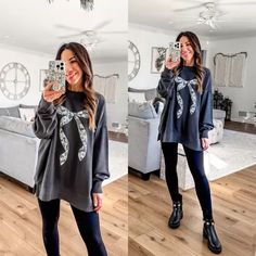 Bow sweatshirt xs. Spanx leggings small (code tammyxspanx). ​Click on my link below to shop. ​Affiliate Link: ​https://liketk.it/509W8 ​ ​#LTKFindsUnder50#LTKHoliday#LTKSaleAlert Bow Sweatshirt, Edgy Outfits, Outfits With Leggings, Jacket Dress, Sweater Top, Dress Skirt, Fashion Blogger