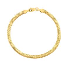 A timeless classic, this snake chain bracelet would make a great addition to any jewelry collection. Crafted with care in 14k yellow gold, this chain bracelet is hollow in construction and measures 7.5 inches in length and secures with a lobster clasp closure. Classic Gold Jubilee Bracelet With Snake Chain, Formal Snake Chain Bracelet, Yellow Gold Snake Chain Bracelet With Lobster Clasp, Classic Yellow Gold Bracelet With Snake Chain, Classic Yellow Gold Snake Chain Bracelet, Modern Yellow Gold Snake Chain Bracelet, Classic Tarnish Resistant Snake Chain Bracelet, Yellow Gold Snake Chain Bracelet, Tarnish Resistant Snake Chain Bracelet