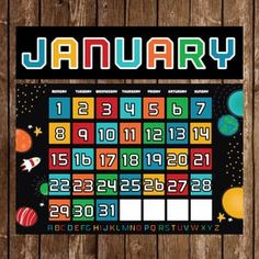 a poster with numbers and planets on it