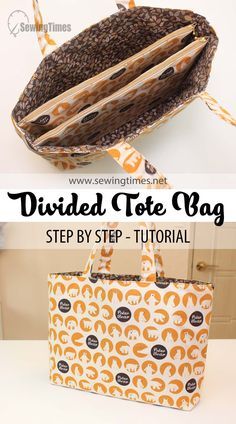 the divided tote bag pattern is shown with instructions for how to sew it