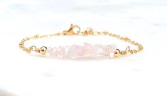 Genuine raw rose quartz bracelet in gold or silver. Dainty and delicate romantic and soft. Rose Quartz is the stone of universal love. It restores trust and harmony in relationships, encouraging unconditional love. Rose Quartz purifies and opens the heart at all levels to promote love, self-love, friendship, deep inner healing and feelings of peace. It draws in love, romance, and attraction. It sure is a feminine stone that works well for every women. Normal bracelet length is 7 inches. Options: Normal Bracelet, Pink Gemstone Bracelet, Raw Stone Bracelet, Crystal Mobile, Raw Rose Quartz, Bracelet Heart, Rose Quartz Bracelet, Inner Healing, Soft Rose