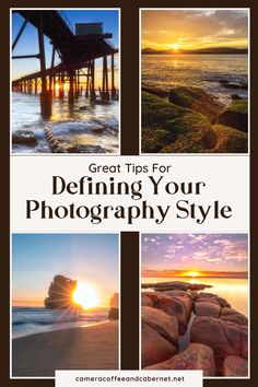 three different pictures with the words great tips for deflining your photography style on them