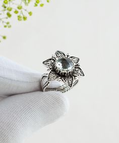 Prasiolite Silver Boho Women Filigree Ring, 925 Sterling Artisan Handmade Floral Lotus Goth Cocktail Ring, Women Statement Ring Green gemstone ring, one of a kind ring, gift for lover, valentines day gift, february birthstone ring, green amethyst ring, birthstone ring Material: 925 Sterling Silver ( NICKEL FREE ) Gemstone: Prasiolite ( Green Amethyst ) 8 mm. -The stone used in this jewelry, Green Amethyst Gemstone, is the February Birthstone. Any jewelry that carries a Prasiolite signifies so much passion and love between two people, that it makes Green Amethyst an ideal choice for engagement or Valentine's Day jewelry. FREE, FAST AND TRACKABLE SHIPPING FOR ALL EU COUNTRIES AND USA. According to Greek mythology, Amethyst was a young virgin who became the object of wrath of the Greek God Di Spiritual Silver Rings With Accent Stones, Silver Gemstone Flower Ring For Anniversary, Silver Topaz Ring For Jewelry Making, Silver Sterling Flower Ring With Accent Stones, Unique Silver Filigree Ring With Gemstone, Unique Handmade Silver Topaz Ring, Handmade Silver Flower Ring Fine Jewelry, Handmade Silver Flower Ring In Fine Jewelry Style, Spiritual Silver Topaz Gemstone Ring