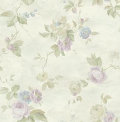 an old fashioned wallpaper with flowers and leaves in pastel colors on a white background