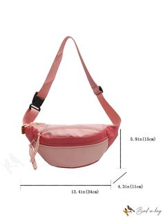 BirdinBag - Stylish Womens Waist Bag with Color-Contrast and Multiple Pockets Large Capacity Pink Chest Bag For School, Trendy Tote Bag For Outdoor Activities, Pink Large Capacity Chest Bag For Daily Use, Casual Color Block Bags For Everyday Use, Pink Shoulder Bag With Adjustable Strap For Outdoor Activities, Casual Pink Crossbody Canvas Bag, Trendy Pink Satchel With Pockets, Casual Pink Shoulder Belt Bag, Pink Bags With Zipper Closure For Outdoor