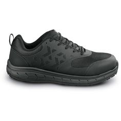 Water repellent TPU and mesh upper. Mesh lining. MD EVA midsole. SR Max MaxTRAX patented oil and slip resistant rubber outsole. Steel toe. ASTM F2413-18 M/ I/ C compliant. Slip-resistant Black Gore-tex Work Boots, Black Slip-on Work Boots With Reinforced Toe, Black Gore-tex Steel Toe Work Boots, Black Engineered Mesh Running Shoes Slip-resistant, Black Gore-tex Breathable Walking Shoes, Closed Toe Shoes, Round Toe Heels, Athletic Fashion, Repellent