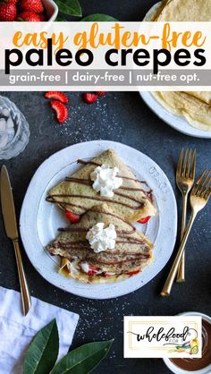 a plate topped with pancakes covered in whipped cream