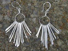 Earrings... silver paths... hammered silver chandelier by junesky Silver Hammered Chandelier Drop Earrings, Silver Hammered Dangle Chandelier Earrings, Silver Hammered Metal Chandelier Earrings, Silver Chandelier Earrings, Silver Chandelier, Hammered Silver, Earrings Silver, Chandelier Earrings, Silver Earrings