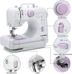 sewing machine with instructions on how to use it for needle threading and stitching