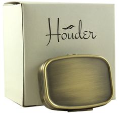 a white box with a metal handle and the word holder on it's side