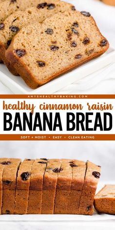 Looking for an easy healthy breakfast? Bake a loaf of this Healthy Cinnamon Raisin Banana Bread! Not only is this healthy banana bread clean eating with a gluten free option, but it's also moist with plenty of cozy spices. It's great as a healthy snack recipe, too! Bread Recipes With Yeast, Whole Wheat Bread Recipes, Low Calorie Banana Bread, Wheat Bread Recipes, Healthy Breakfast Baking, Dessert Bread Recipes, Healthy Scones, Healthy Cinnamon Rolls, Gluten Free Bread Recipes