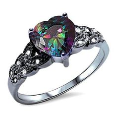 Black Hills Gold Rings, Black Hills Gold Jewelry, Heart Promise Rings, Rainbow Topaz, Heart Center, Black Gold Jewelry, Round Solitaire, Black Hills Gold, Color Rainbow