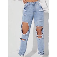 Brand New Us 12 / Xl Cute Ripped Jeans, Ripped Denim Pants, Denim Pants Fashion, Denim Pants Women, Denim Patterns, Jacket Outfit, Cute Jeans, Straight Leg Denim, Ripped Denim