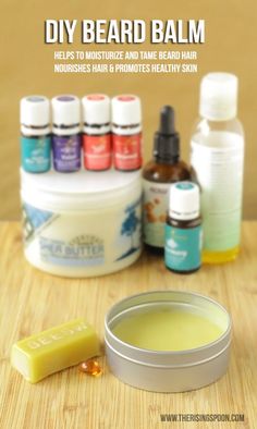 DIY Beard Balm -- A homemade beard balm recipe made with beeswax, jojoba oil, shea butter, argan oil, vitamin E oil, and essential oils. Apply after a shower or before you go out to moisturize and tame your beard. Makes an excellent DIY gift for a father, husband, boyfriend, brother, or friend in your life! | Non-Toxic  #fathersday #beardlife #essentialoils #diybeauty #diycrafts #frugalliving Homemade Beard Balm, Beard Balm Recipe, Diy Beard Balm, Diy Beard Oil, Beard Oil Recipe, Diy Beard, Balm Recipe, Diy Gifts For Men, Diy Gifts For Him