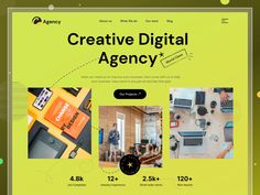 an image of a website page with the words creative digital agency and images on it