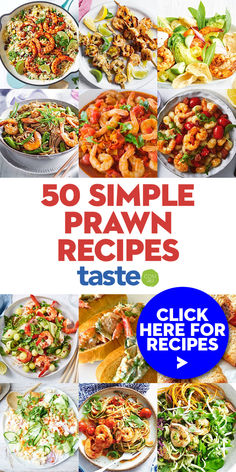 the cover of 50 simple prawn recipes taste by click here for recipe guides