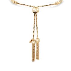 Ross-Simons - Italian 18kt Gold Over Sterling Bead Bolo Bracelet. Understated and simple. Our 18kt yellow gold over sterling silver bolo bracelet is subtly adorned with beads and tassels for an uncluttered appearance. Made in Italy. Box chain adjusts to fit most wrists. 18kt yellow gold over sterling silver bead bolo bracelet. Gold Bracelets With Adjustable Round Beads, Gold Bracelets With Adjustable Length And Round Beads, Adjustable Yellow Gold Round Bracelet, Adjustable Round Yellow Gold Bracelet, Adjustable Yellow Gold Bracelet, Adjustable Yellow Gold Chain Bracelet, Adjustable Yellow Gold-plated Beaded Bracelets, Adjustable Yellow Gold Beaded Bracelets Gold Plated, Elegant Gold Necklace With Sliding Knot