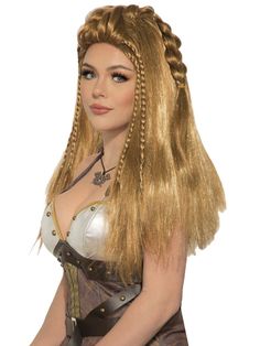 Join your fellow warriors dressed as one of the fearsome Valkyries with the Viking Light Brown Womens Wig. This medieval-themed product will provide you with the perfect headpiece accessory to complete your barbarian costume with. Coming in a golden-brown shade, this wigs flowing locks feature several braided flourishes designed to enhance any Viking womans look. When you make your debut this Halloween make sure youre ready with a look thats ready to meet Valhalla. Viking Woman Wig, Warrior Wig, Barbarian Costume, Warrior Dress, Collage Diy, Viking Warrior, Brown Wig, Wigs Online, Costume Wigs