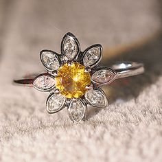 Flower Art Deco Engagement Ring, Cluster Halo Wedding Ring, 2.00 Ct Round & Marquise Cut Yellow Sapphire, Solid 10K White Gold Women Ring J E W E L L E R Y - D E T A I L S :  * Ring Type : Halo  * Metal Type : White Gold  * Metal Purity : 10K/925  * Available Size : H, I, J, K, L, M, N, O, P, Q, R, S, T, U And Half  * User Occasion : Wedding, Anniversary, Engagement, Promise & Gift etc.  * Metal Change : (925 Silver & 10K Gold )  * Metal Color Change :  (White/Yellow & Rose Gold) S T O N E - D E Promises Rings, Hogwarts Accessories, Sunflower Rings, Sunflower Stuff, Sunflower Cottage, Sunflower Accessories, Citrine Wedding, Flower Rings, Sunflower Ring