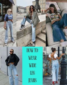 Baggy Leg Jeans Outfits, High Rise Wide Leg Jeans Outfit Fall, Light Wide Leg Jeans Outfit Winter, Wide Leg Ripped Jeans Outfit Winter, Wide Leg Pants Outfit Denim, Tennis Shoes With Wide Leg Jeans, Styling Black Wide Leg Jeans, Wide Leg Distressed Jeans Outfit, Light Wash Wide Leg Jeans Outfit Winter