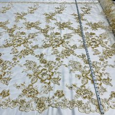 Beaded & Corded Bridal Lace Fabric Embroidered on 100% Polyester Net Mesh | Lace USA Corded Lace Fabric, Bridal Lace Fabric, Embroidered Lace Fabric, Corded Lace, Champagne Color, Dresses Evening, Quinceanera Dresses, Bridal Lace, Beaded Lace