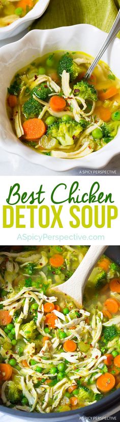 Best Ever Chicken Detox Soup Recipe & Cleanse | ASpicyPerspective.com (Paleo, Gluten Free, Dairy Free) Veggie Detox Soup, Chicken Detox Soup, Sopas Light, Best Ever Chicken, Crock Pot Recipes, Salad Pasta, Best Chicken, Diet Vegetarian