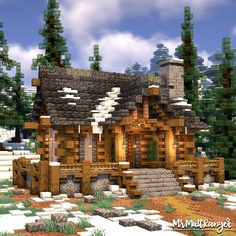 Minecraft Log Cabin, Snowy Log Cabin, Minecraft Cabin, Minecraft Storage, Interior Minecraft, Case Minecraft