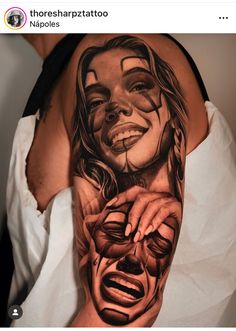 a person with a tattoo on their arm and the image of a woman's face