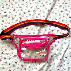 In Great Condition Hasnt Been Used! Rainbow Crossbody Bag For Everyday Use, Rainbow Bags With Adjustable Strap For Everyday Use, Trendy Rainbow Bags For Everyday Use, Trendy Rainbow Travel Bag, Fun Pink Bag With Zipper Pouch, Multicolor Bags With Clear Strap For Everyday Use, Multicolor Bags With Clear Strap, Casual Rainbow School Bag, Multicolor Adjustable Strap Belt Bag For School