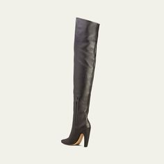 Bottega Veneta soft calf leather over-the-knee boots 4.00 in / 100 mm stiletto heel Pointed toe Half-zip eases dress Leather/Rubber outsole Made in Italy Dress Leather, Leather Dresses, Bergdorf Goodman, Stiletto Heel, Over The Knee Boots, Over The Knee, Half Zip, Bottega Veneta, Knee Boots