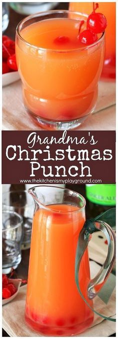 an orange christmas punch in a glass pitcher