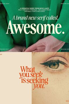 an advertisement for the brand new serf called awesome, featuring a woman's face