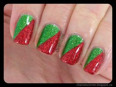 Red Nails With Green Tips, Red And Green Christmas Nails Square, Green And Red Nails, Red And Green Christmas Nails, Red And Green Nails, Green Christmas Nails, Easy Manicure, Green Nail Art