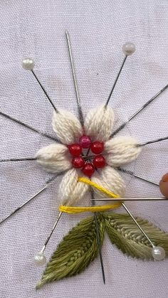 a close up of a pin cushion with needles